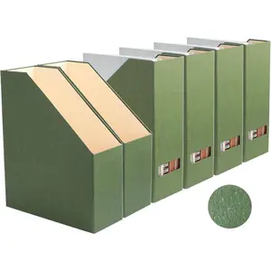 Magazine Holder - File Holder and Desk Organizer, Cardboard Book Organizer and Storage Box for Documents, Magazine Holder Rack for Office, Home and Classroom (Leaf Green, 6-Pack)