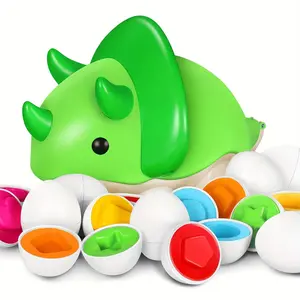 Plastic Easter Egg Shape Sorter, 12-Piece Matching Egg Set with Dinosaur Storage Case, Montessori Sensory Toddler Playset, Easter Basket Stuffer Gift for 18+ Months Babies, Interactive Learning Multi-Activity Puzzle