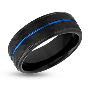 Men's Wedding Ring - Black Tungsten Ring - Hammered Design Ring - 8mm Wedding Band