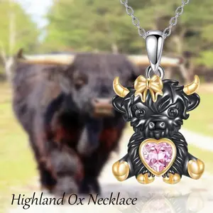 Black Highland Cow Pendant Necklace for Women Men, Cute Animal Jewelry, Thoughtful Unique Gift for Animal Lovers Birthday Valentine's Day Any Occasions