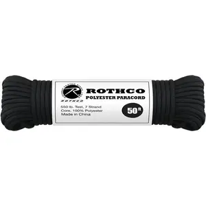 Black - 550lb Type III Polyester Paracord 50 Feet