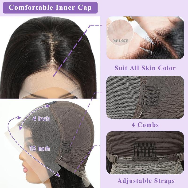 Bob Wig 100% Human Hair Wigs Glueless Lace Front 180% Density 10 Inches Bob, Pre Cut Plucked Lace Short Wig Ready To Go Natural Color Straight Bleached Knots Black Wigs