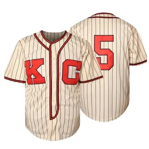 Men's Jackie Robinson #5 Rings & Crwns Cream Mesh Button-Down Replica Jersey 1950's Baseball Jersey Stripe All Stitched Tops Womenswear