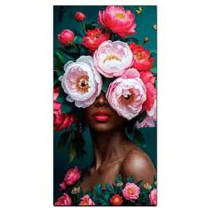 5D DIY Large Size Diamond Painting Kits for Adults, Floral Design Woman Portrait Diamond Art Kits for Adults Beginners, DIY 5D Full Round Drill Diamond Dots Gem Arts Kits for Home Wall Decor