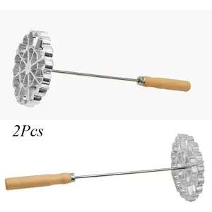2pcs Aluminum Waffle Rosette Molds with Wooden Handle, 31.5cm Built-In Timbale Molds for Baking Achappam, Bunuelos, Deep Frying Funnel Cake Rings