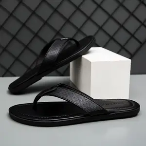 Men’s classic faux leather flip-flops, dressy thong sandals, casual summer resort shoes