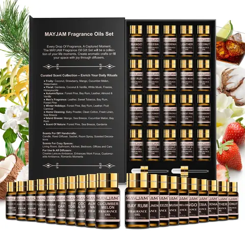 MAYJAM Long-Lasting Scented Oils Set - 20x5ml Floral, Fruit, Coconut, Vanilla Scents Fragrance Refill for Diffusers, Homemade Bath, Casual Gifting (Birthday, Anniversary)