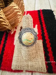 Handcrafted Ribbon Turquoise & Sterling Silver Ring Size 6.5