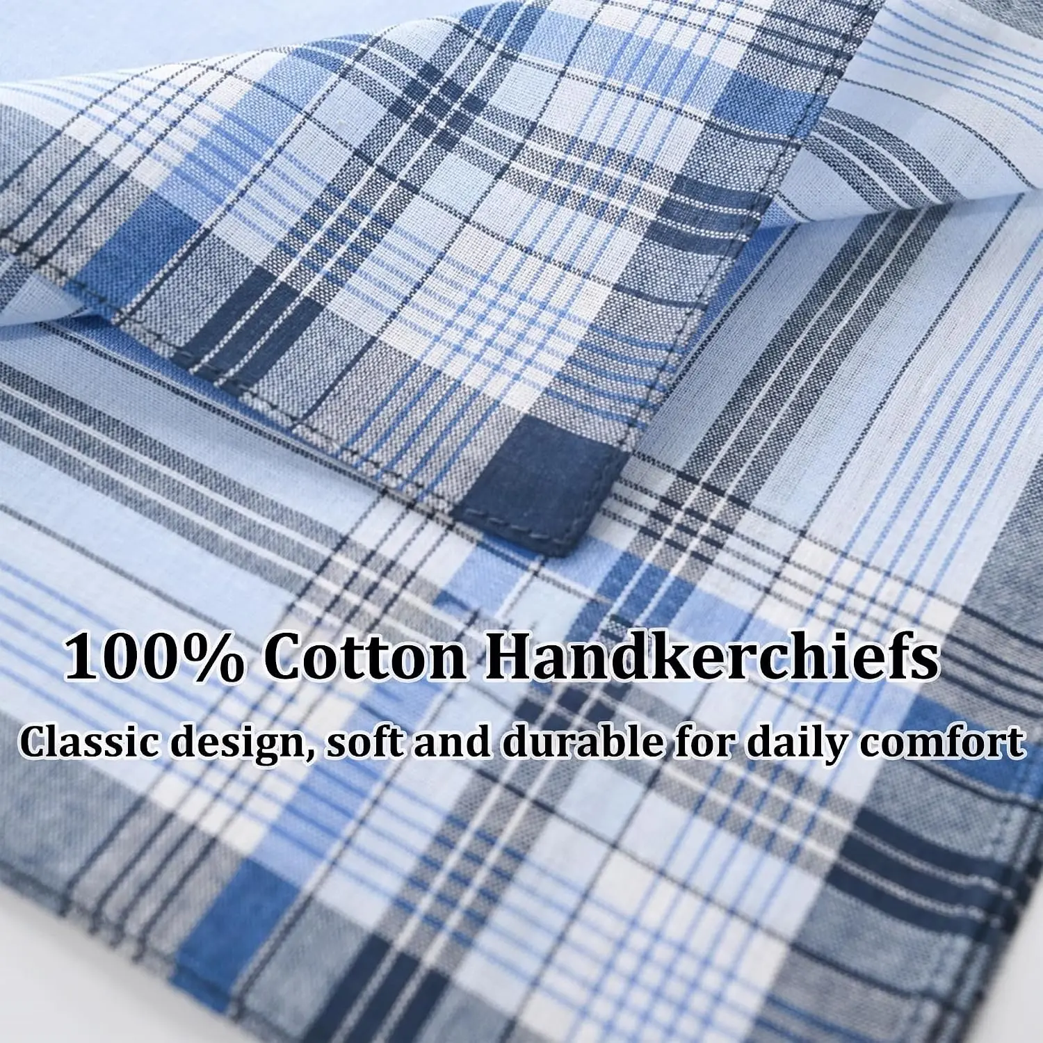 Men’s Handkerchiefs 100% Cotton, 10 Pack Classic Plaid Handkerchiefs, 15 x 15 inch Large Size, Soft & Absorbent Pocket Squares for Seniors & Daily Use