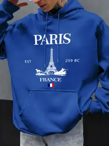 Paris France Eiffel Tower Printing Men Hoodie Pocket All-Match Hoody Multicolor Casual Pullovers Autumn Fleece Clothing