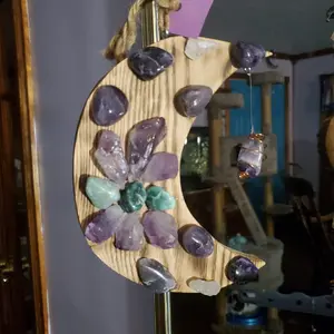 Amethyst on wooden crescent moon Home Ornament