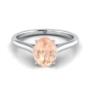 Morganite 8×6mm oval Cathedral Comfort Fit Solitaire Ring in Platinum