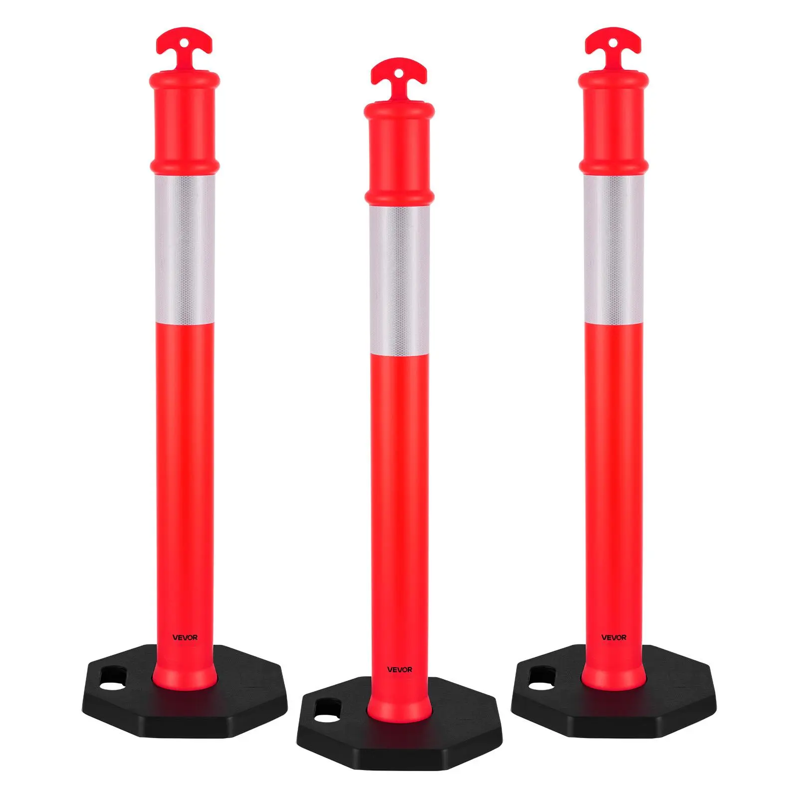 【Summerfinds】VEVOR 3 Pack Traffic Delineator Posts,45 inches Traffic Safety Cones with Weighted Base and Reflective StripsHeavy Duty Delineator Posts for Construction SiteParking LotCrowd ControlRed, Durability Safety Cones, Antifogging Safety Cones, N