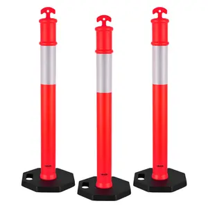VEVOR 3 Pack Traffic Delineator Posts, Summervibes, 45 inches Traffic Safety Cones with Weighted Base and Reflective Strips, Heavy Duty Delineator Posts for Construction Site, Parking Lot, Crowd Control, Red