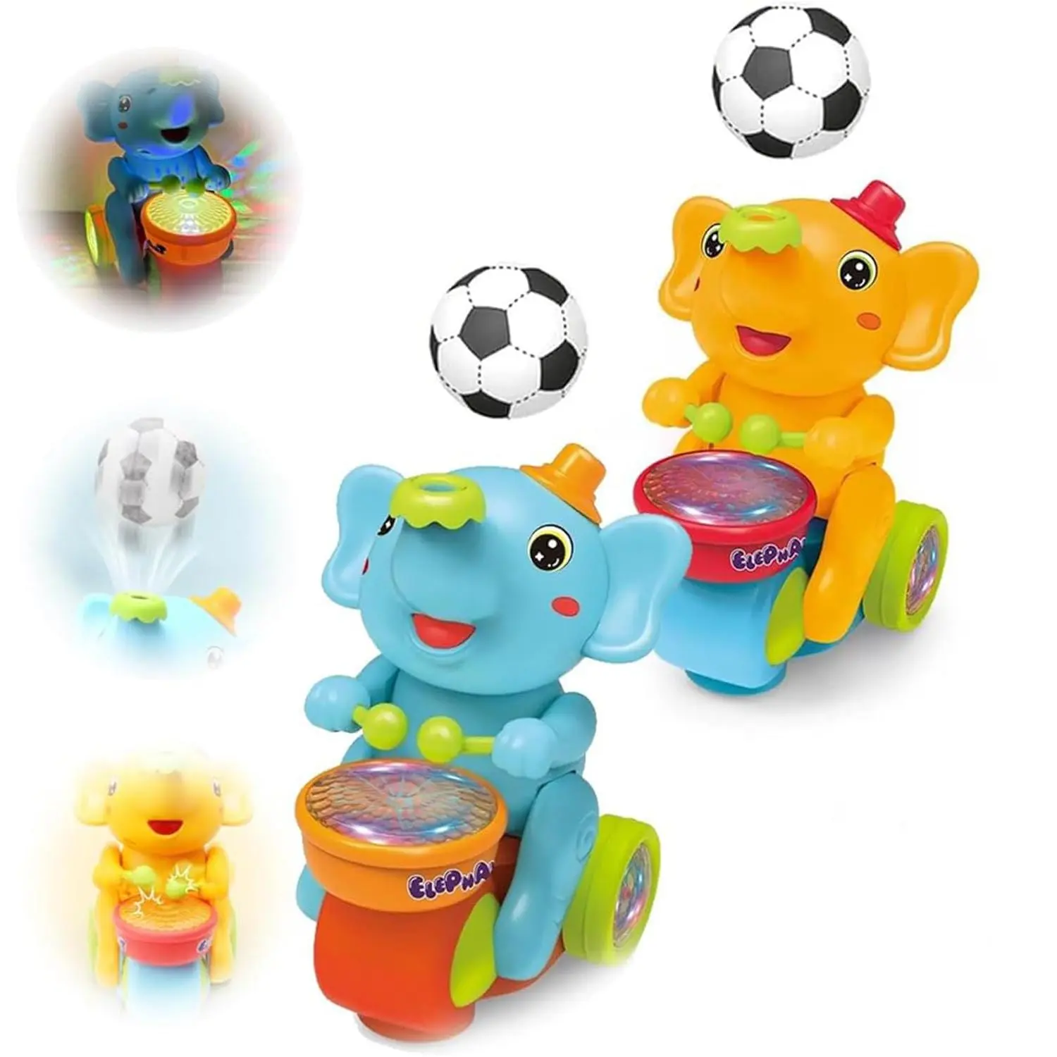 Elephant Shape Musical Light-Up Electric Crawling Toy - Safe Plastic Sensory Educational Path-Adjusting 2-5 Years Infant Toy with Floating Ball, Rattle Maracas, 1 Count (Random Color) - Gifts for Surprise Baby Shower, Play Occasions