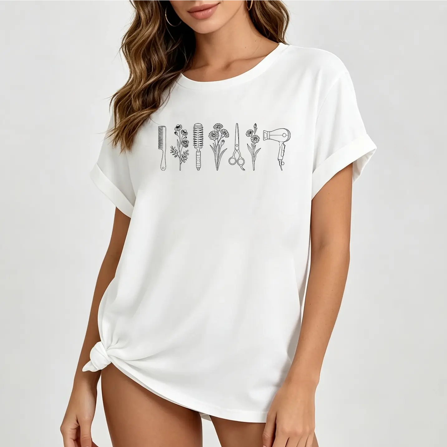 Women's Hairdresser T-Shirt - Breathable Beautician Uniform Suitable for Salon Group Outfits, Machine Washable Hairdressing Theme Top with Non-See-Through Fabric, Spring Summer Autumn Casual Wear for Hair Stylists & Barbershop Events