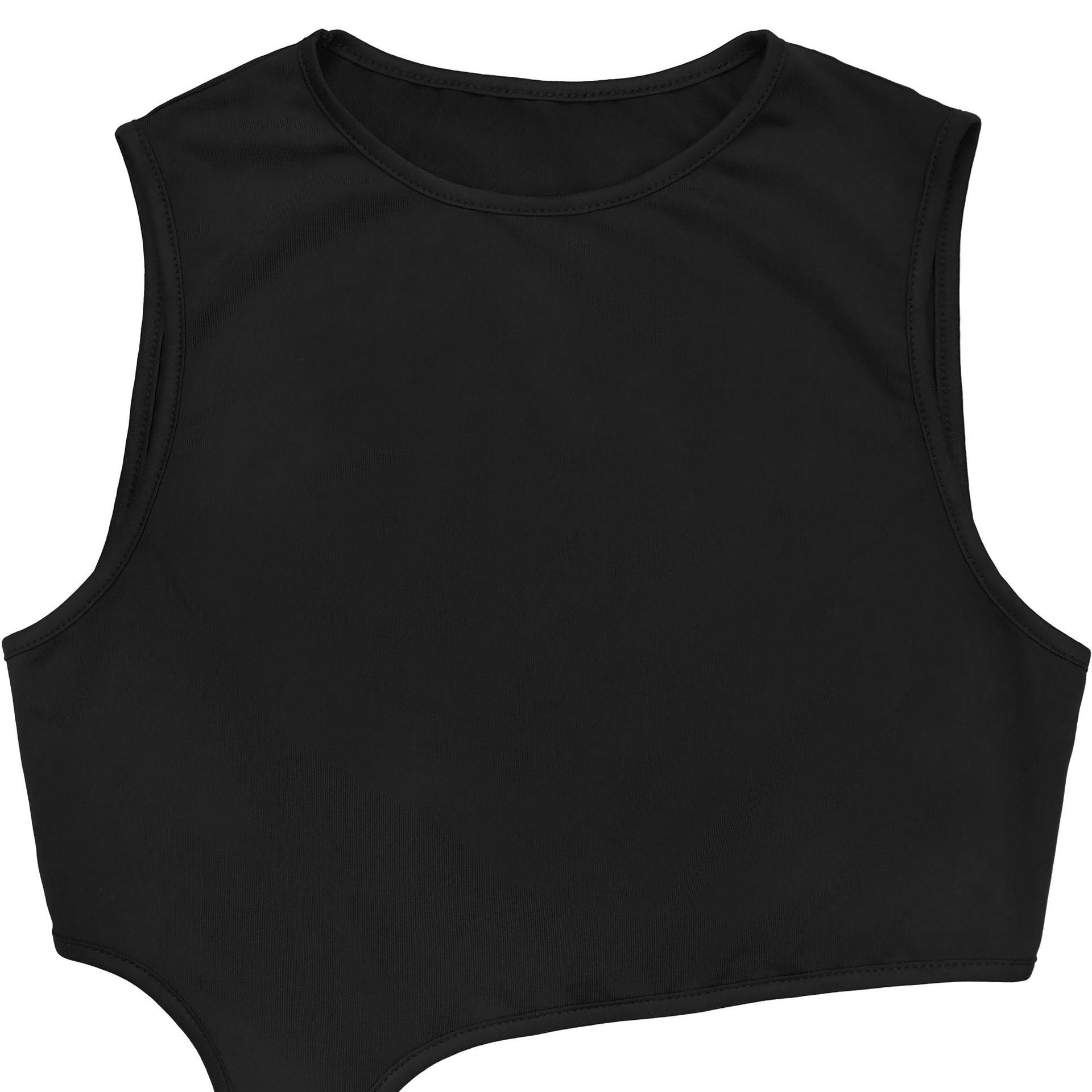 Fashion Women's Sexy Solid Color Sleeveless Crop Open Fork Dress