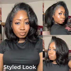 【12inch】ISEE HAIR Kinky Straight Wear Go Half Wig Bob Style Invisible Hairline 180% Density Seamless Flip Over Wig Glueless Human Hair Wigs Beginner Friendly Vacation Hair#SpringStatements#greenish#TikTokShopSpringGlowUp