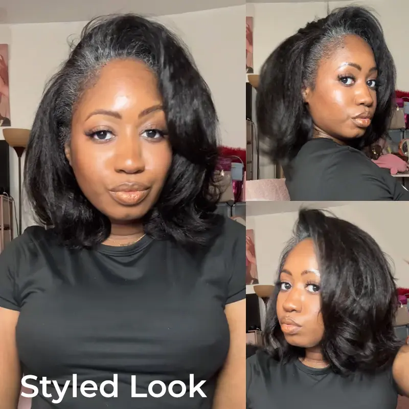 【12inch】ISEE HAIR Kinky Straight Wear Go Half Wig Bob Style Invisible Hairline 180% Density Seamless Flip Over Wig Glueless Human Hair Wigs Beginner Friendly Vacation Hair #SummerWins #DealsForYouDays