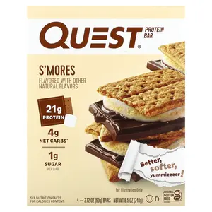 Quest Nutrition Protein Bar, S'Mores, 4 Bars, 2.12 oz (60 g) Each