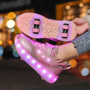 Fashion Wing Design Roller Shoes USB Charging LED light Up Shoes for Kids, Night Glow Sneakers, Runing & Casual Sports Roller Skates Shoes for Girls