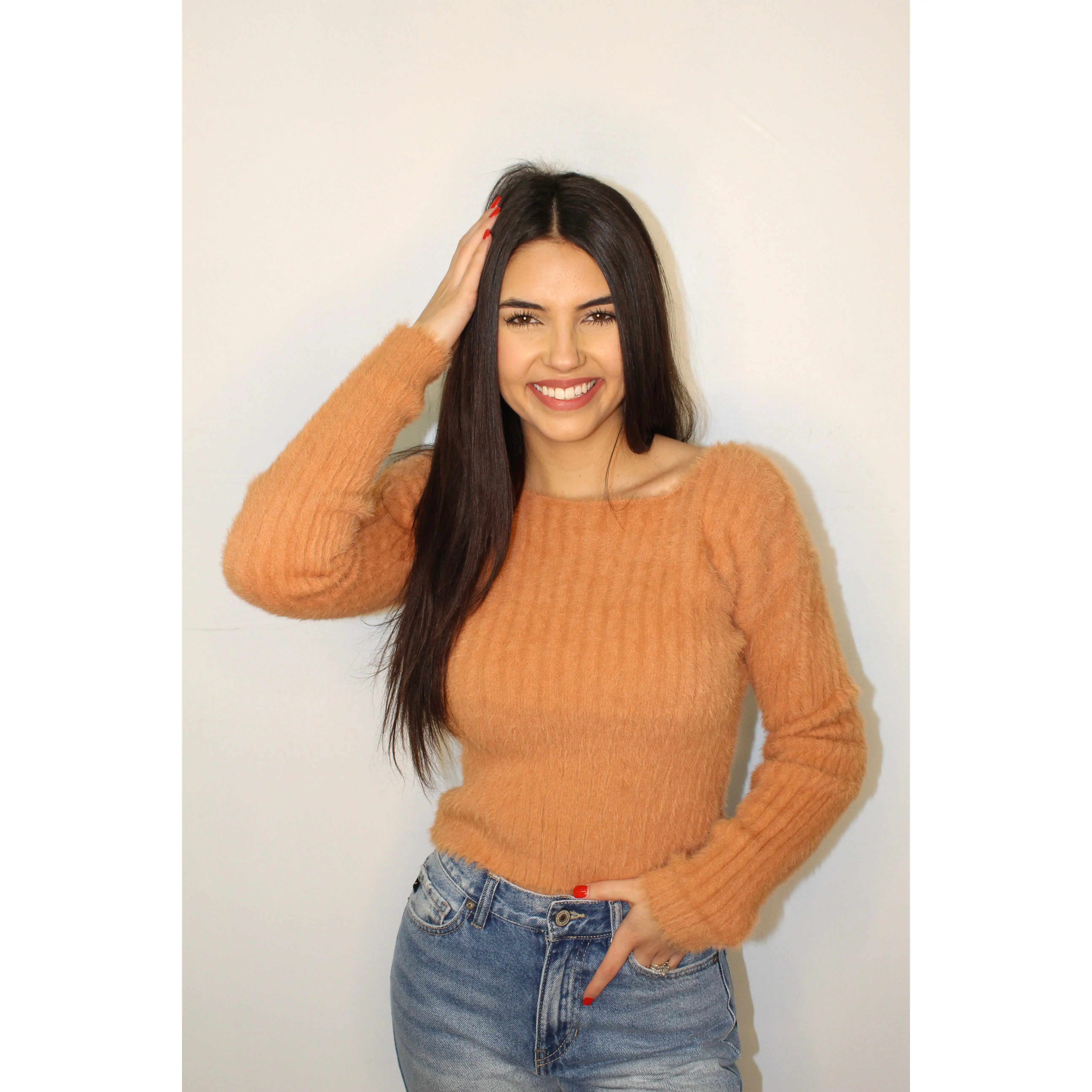 Rust Fuzzy Cropped Sweater