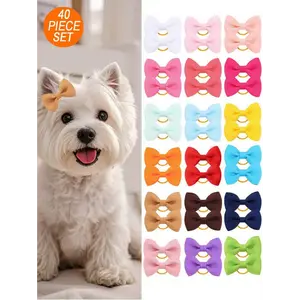 Kuas1 40pcs/Pack Random Color Pet Grooming Elastic Hairbands, Cute Pet Accessories For Daily Use