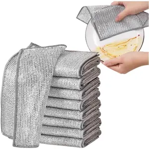KEAAR 10 Pack 2025 Upgraded Double Layer Non-Scratch Wire Dish Cloth, Multipurpose Wet & Dry Metal Scrub Rags for Dishes, Cookware, Sinks, Stoves