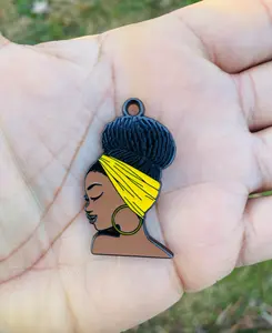African American, Ethnic, Black Girl Yellow Hair Tie, Enamel Charm Pendant, DIY Jewlery