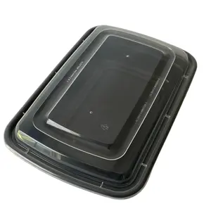 24 oz Rectangular Container Black Base Clear Lid - 150/Case Kitchen Utensils