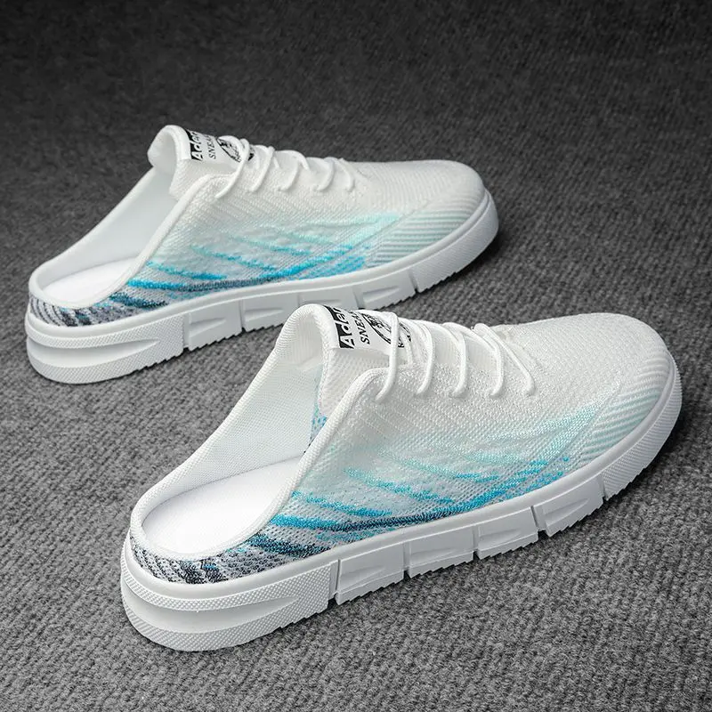 Men's Summer Outdoor Slip-On Mule Clogs - Breathable Cloth Mesh Footwear, Casual Flat, Non-Slip EVA Rubber, Odor-Resistant, Round Head Sneakers