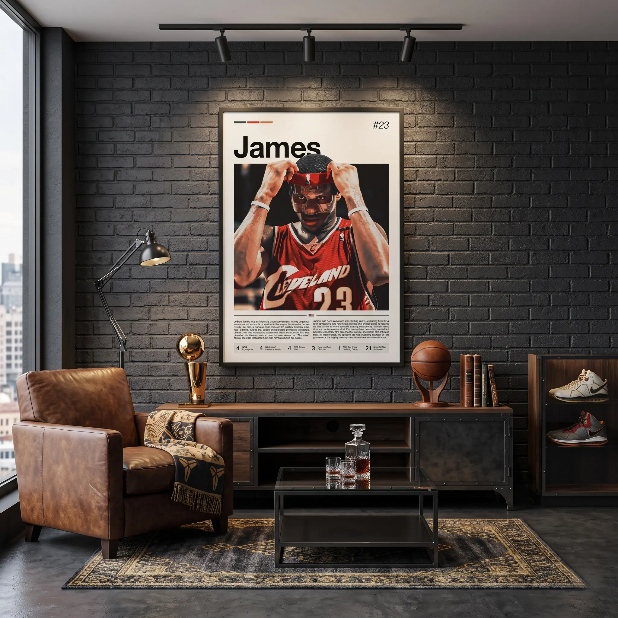 Classic No. 23 Basketball Canvas Wall Art - Red Jersey Masked Hero Poster, Modern Sports Stats Infographic Bio Artwork for Office & Man Cave