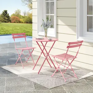 3-Piece Folding Bistro Set - Collapsible Patio Table & 2 Chairs - Superior Metal Frame, Weather Resistant, Compact for Garden, Balcony, Outdoor Spaces