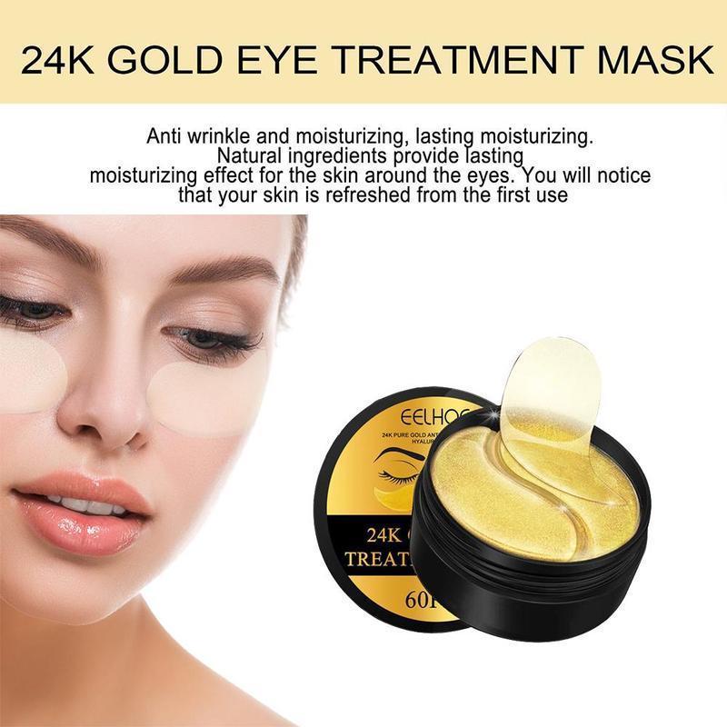 24K Gold Under Eye Mask - Collagen & Hyaluronic Acid Eye Patches for Dark Circles, Puffiness & Wrinkles - 60 Pcs Hydrating Under Eye Treatment - Self Care Skincare for Tired Eyes, Reduces Fine Lines & Brightens - Must-Have Eye Care Treatment for Women