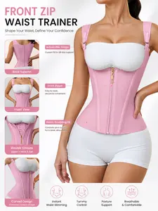 Curved Design Waist Cincher Corset with Front Zipper & Adjustable Straps, Tummy Control Shapewear for All-Day Comfort & Posture Support, Instant Slimming Body Shaper for Women