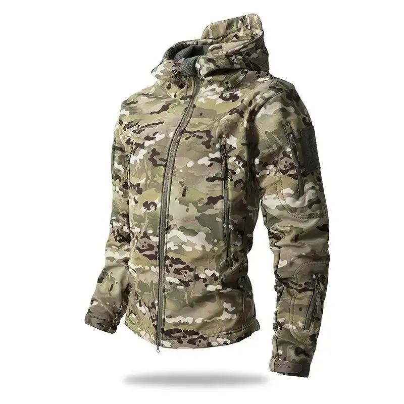 5XL 6XL Soft-shell Hard Shell Camouflage Jacket Fleece Thick Tactical Suit Hooded Coat Manufacturers Handsome Outdoor Jacket