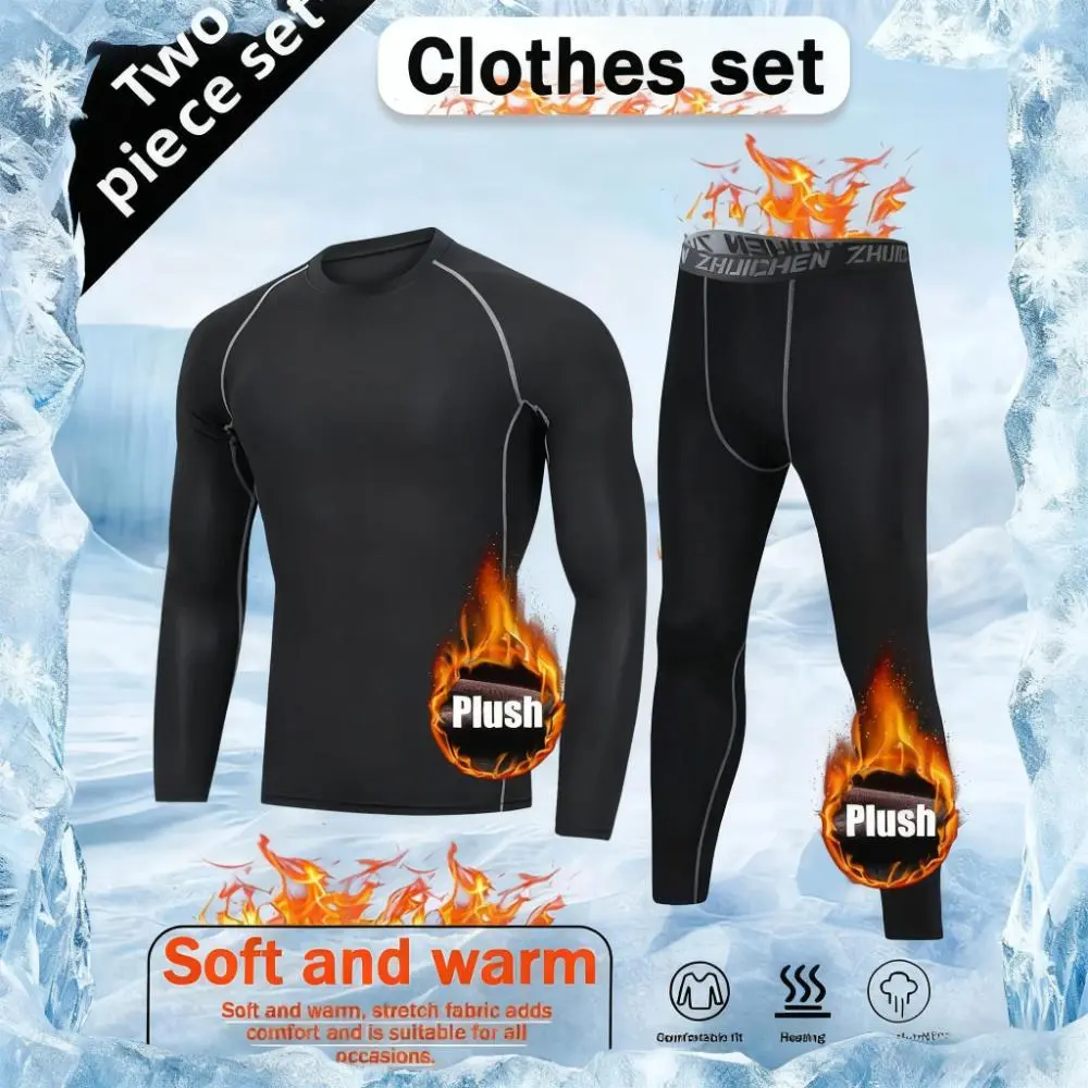 Women's 2-Piece Polyester Thermal Underwear Set - Fleece-Lined, Compression Fit Base Layer for Warmth, Winter Sports, Activewear