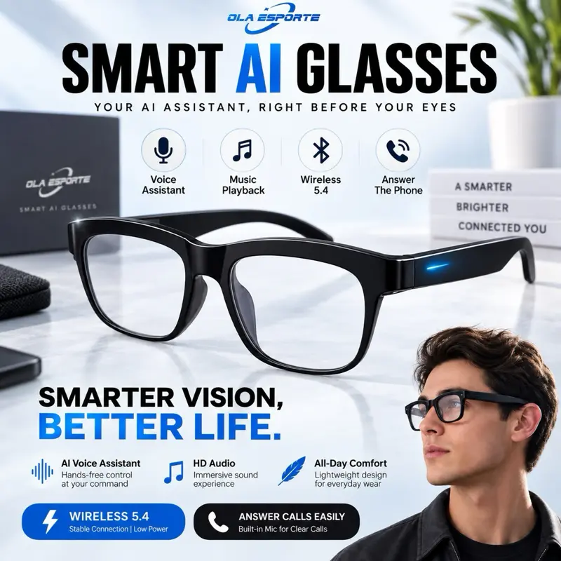 2026 New AI Smart Glasses with Camera - Touch Control, Photo Recording, Translator, Voice Assistant, Music Playback, Wireless Bluetooth Sunglasses Wearable