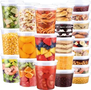 BYSNOW 60 Sets Deli Containers with Lids, 32/16/8 oz X 20 Set Each, Leak-Proof & BPA Free Airtight Stackable Takeout Plastic Food Storage Containers, Freezer/Microwave/Dishwasher Safe