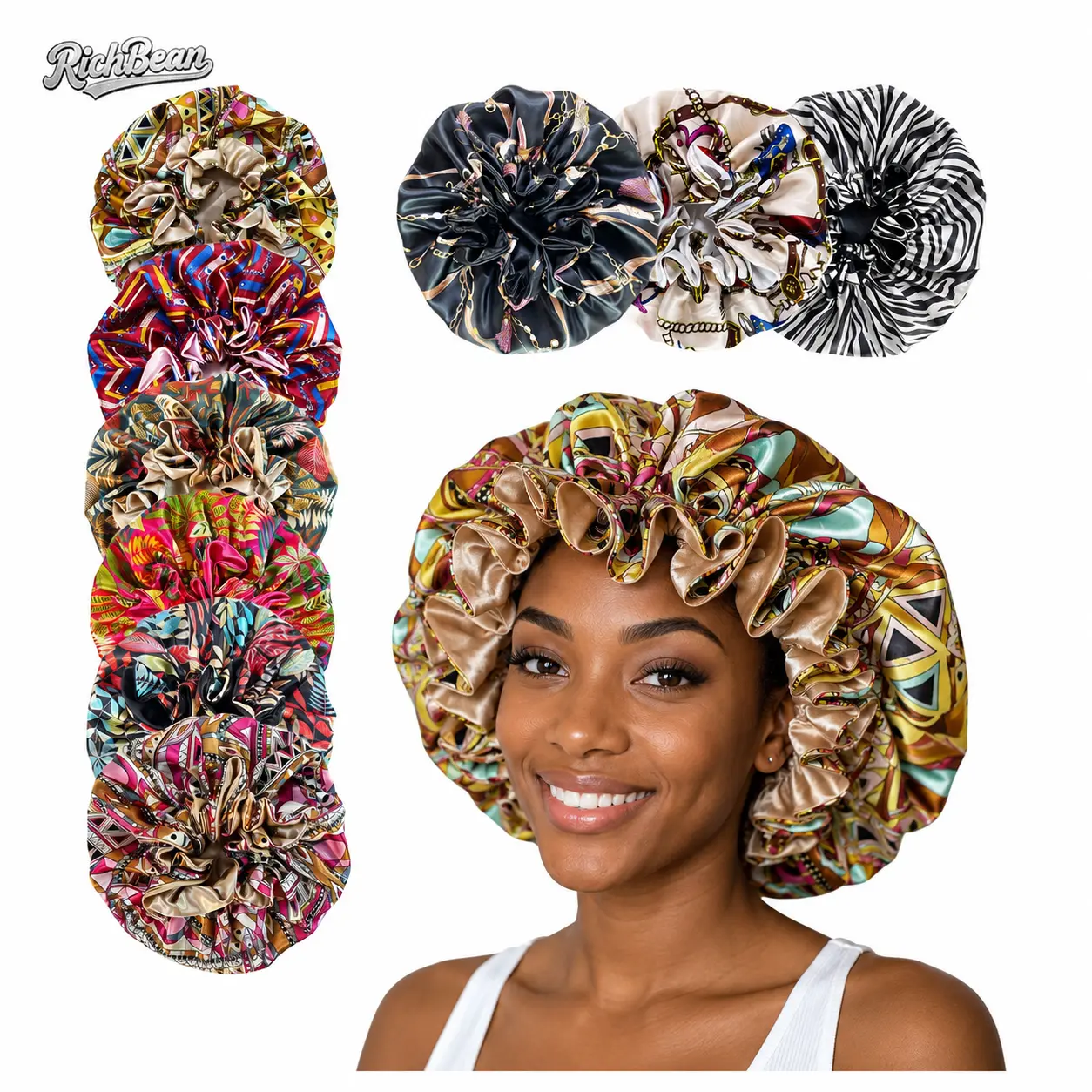 Oversized Satin Bonnet for Women, Silk-Lined Sleep Cap For Curly Hair, Overnight Hair Protection Bonnet, Adjustable Hair Wrap For Natural Hair, Braids & Heatless Curls