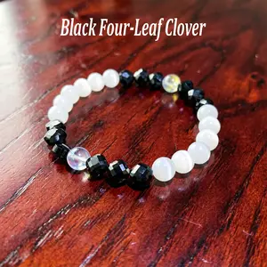 Memorial Day Sale Cat Eye Beaded Bracelet with Black Four Leaf Clover & Colorful Stones, Gift for Women Mom Teacher Nurse, Lucky Charm Bracelet for Mother’s Day Teacher Appreciation Nurse Gifts