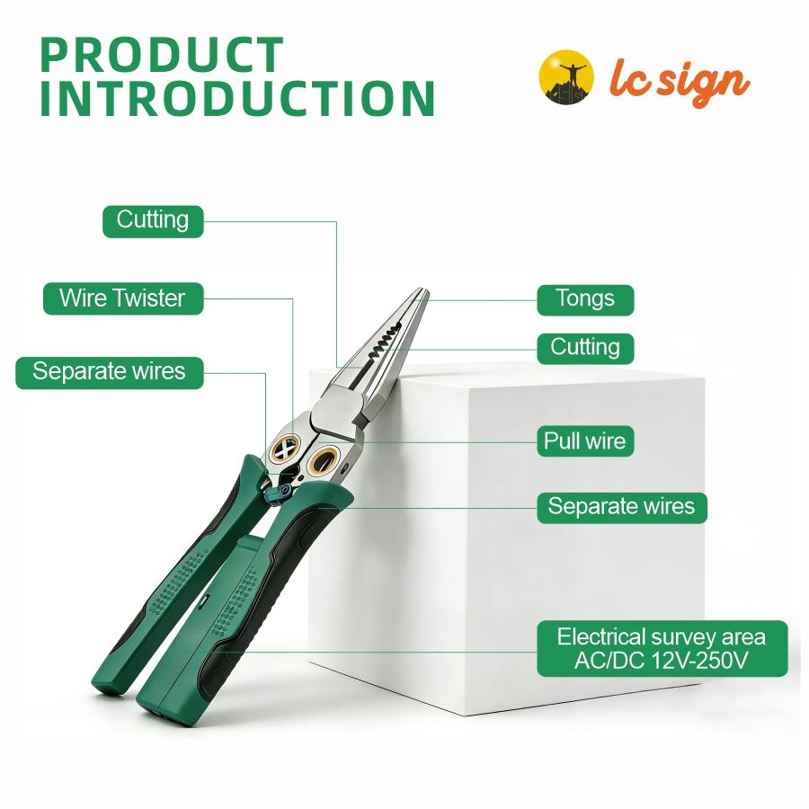 LC SIGN 8-in-1 Wire Stripper with Voltage Detector, Beginners Friendly Electrical Tool for Home DIY, Electrician, HVAC & Car Repair, 12-250V AC/DC Tester with Dual Alarms