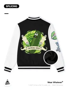 Rick and Morty I Am Pickle Rick Print Baseball Jacket, Casual Warm Breathable Top, Suitable for Outdoor and Home Wear