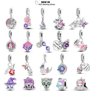 New Purple Charms 925 Sterling Silver Fit Pendant Original Bracelets Daisy Tree of Life Sisters Luminous Beads DIY Jewelry Gifts