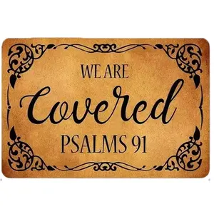 Letter Pattern Door Mat, We Are Covered Psalms 91 Print Non-slip Floor Mat, Decorative Mat for Home, Home Decoration Mat, Religious Doormat, Indoor Door Mat