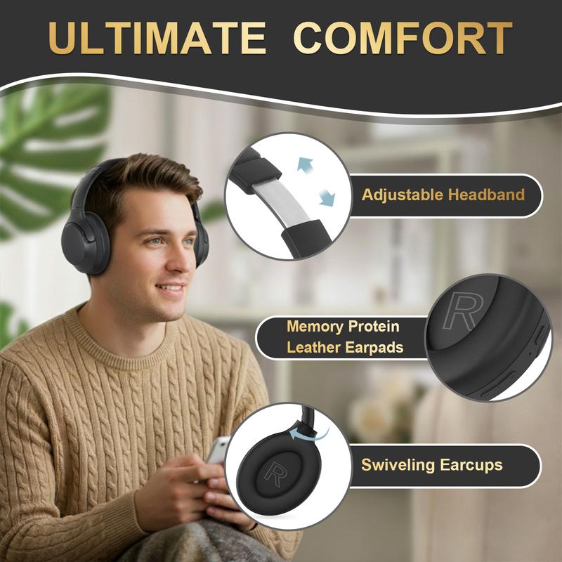 FoFun Multifunctional NC50 Hybrid ANC Wireless Headphones, Built-in Mic, Low Latency,Be aware of safety mode,Custom EQ, Over-Ear, Android/iPhone