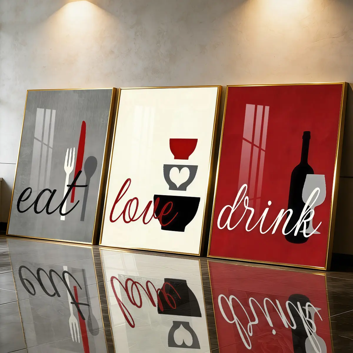 3Pcs Aluminum Alloy Framed Painting, Art Canvas Prints, Eat Love Drink Kitchen Wall Art Picture, Home Decoration For Living Room, Bedroom, OfficeWall Decor, Odorless Print Artwork, Modern Art Design, Luxury Perfect Gift For Friends And Family