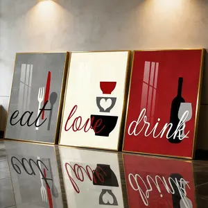 3Pcs Aluminum Alloy Framed Painting, Eat Love Drink Kitchen Wall Art Picture, Home Decoration For Living Room, Bedroom, OfficeWall Decor, Odorless Print Artwork, Modern Art Design, Luxury Perfect Gift For Friends And Family