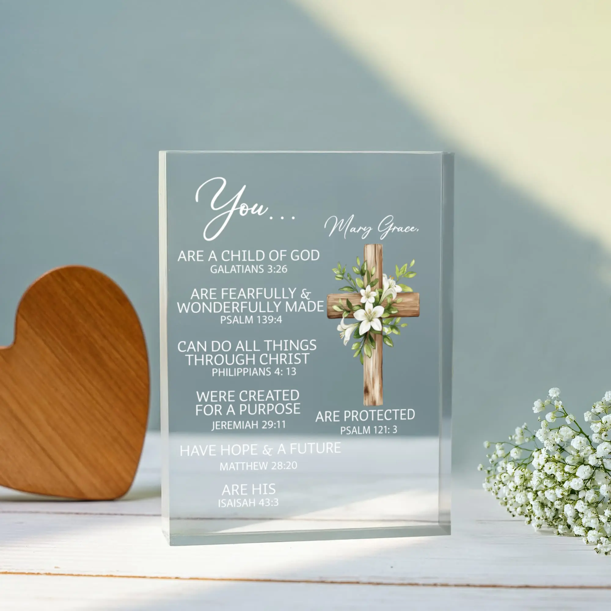 Christian Kids Bible Verse Acrylic Plaque – Custom Name Child of God Affirmation Decor