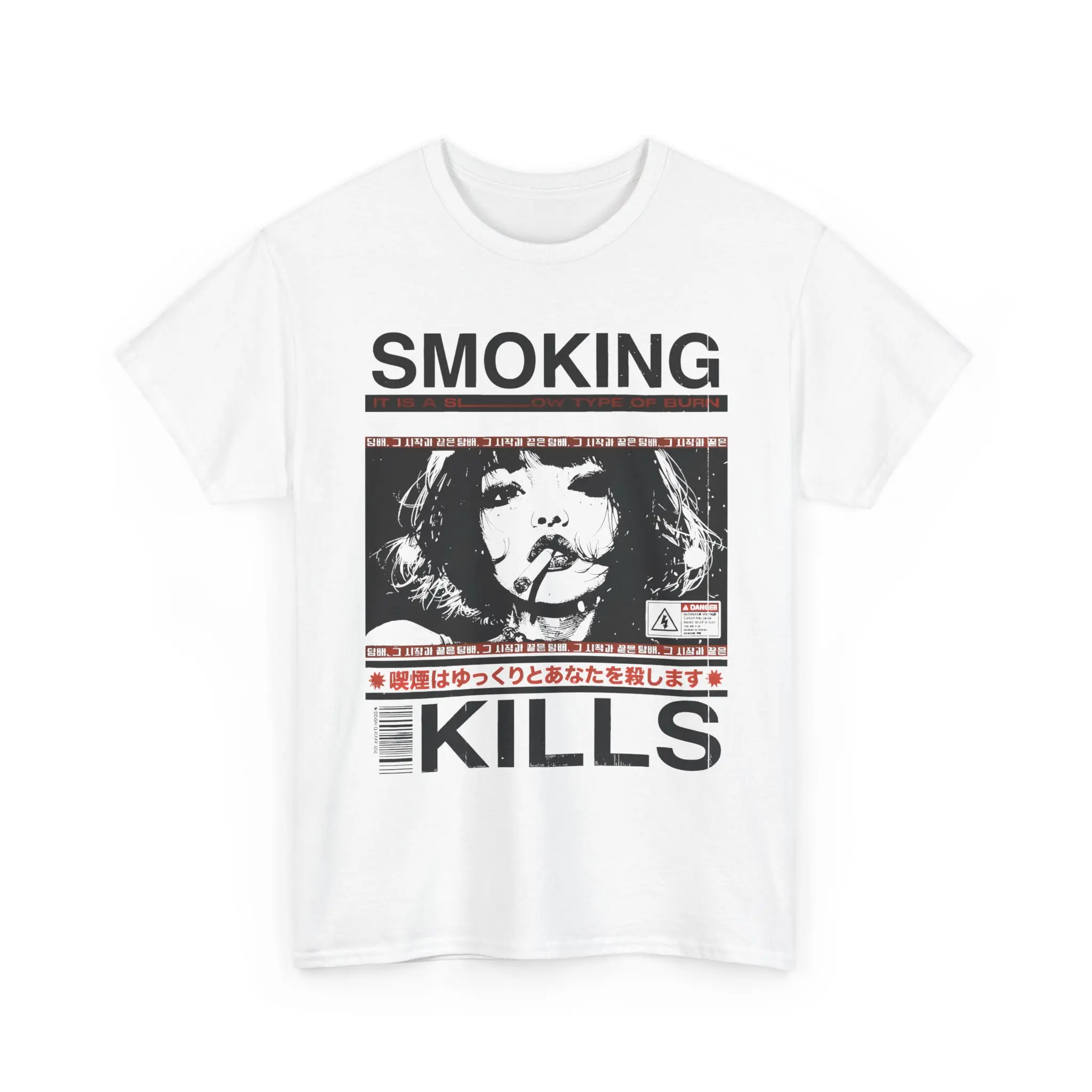 Retro Manga Style Smoking Kills Graphic Short-Sleeve Round Neck Cotton Casual Style Tee, Sports & Outdoor Tops